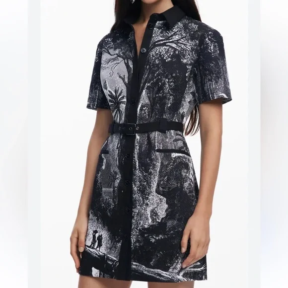 Desigual Black and White Printed Mini Shirtdress Button-Front | M - Picture 1 of 5